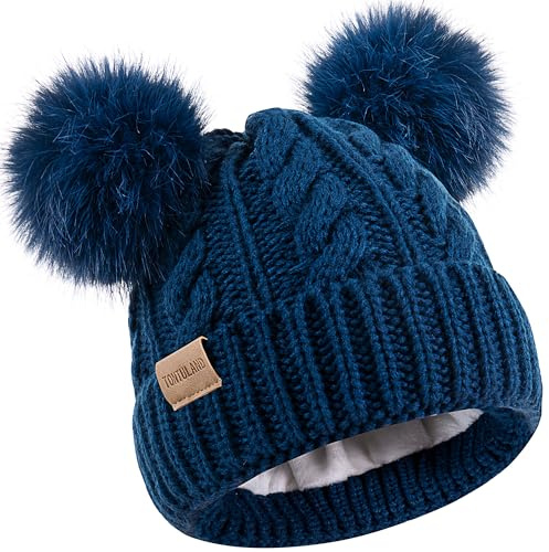 Tontuland Kinder Winter Beanie Kinder warm gestrickt Fleece gefüttert Ski Pom-Pom warme Strickmütze für Jungen & Mädchen 3-9 Jahre