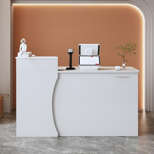 L-förmiger Empfangstisch mit Theke und Schubladen für Salon-Empfang, moderner Computertisch aus Holz, Empfangstisch für kleine Räume, Eck-Empfangstisch mit Theke für Büro oder Zuhause