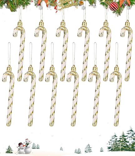 12 Stück zuckerstangen baumschmuck Weihnachten Weihnachtsbaum deko Christbaumschmuck,14cm Golden weihnachtsbaumschmuck