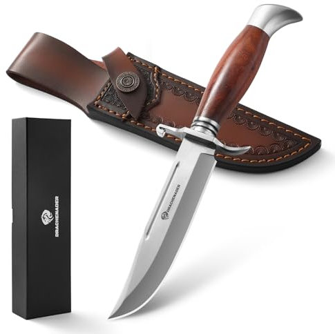 DRACHENADER Jagdmesser Feststehende Klinge, Gürtelmesser, Inkl. Geschenkbox- 26 cm Großes Survival Messer mit Lederscheide für Outdoor, Bushcraft, Camping, Geschenken