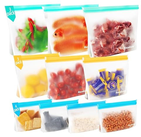 10 Pezzi Sacchetti Freezer, Sacchetti Alimenti Richiudibili, Sacchetti Freezer Riutilizzabili Sacchetti Congelatore, Sacchetti Con Zip Sacchetti per Alimenti per Frutta, Verdura, Carne