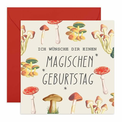 Central 23 Pilz Geburtstagskarte für Männer und Frauen – MAGISCHEN GEBURTSTAG – Geburtstagskarten für die beste Freundin – Geschenk für Bruder und Schwester – mit Aufklebern