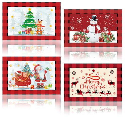 Christmas Placemats Set of 4, Seasonal linen Xmas Santa Claus Christmas Tree Placemats Merry Xmas Snowman Elk Placemats Farmhouse Indoor Kitchen Dining Table Decoration for Home Party,12x18In