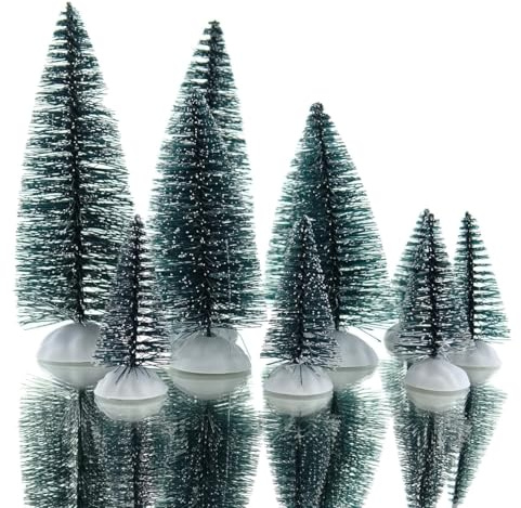 Kaemingk Weihnachtsdeko Kleiner Wald Grün beschneit 10er Set im Beutel - Kunststoff | Dekobäume Weihnachten - Modellbäume für Krippe Weihnachtsdorf & Winterlandschaft - Advents- & Christmas Dekoration
