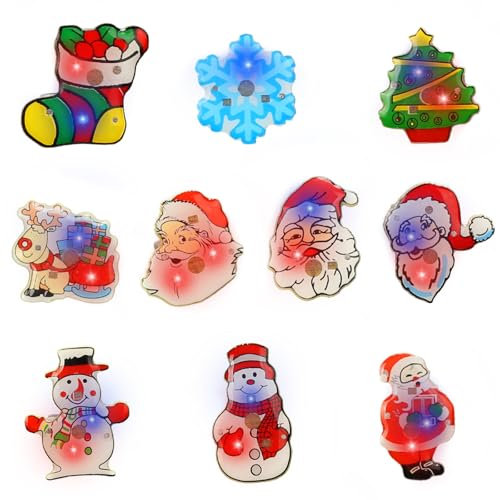 APODESS 20STK Weihnachtsanstecker Blinkend Led Weihnachtsanstecker Mitgebsel Weihnachten Brosche Schneeflocke Weihnachtsbaum Anstecker Leuchtend Weihnachtspin als Adventskalender Füllung Geschenke