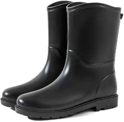 MIXSEN Bottes de Pluie Femme Antidérapantes Tige Haute Bottines Caoutchouc Durable Plat Wellington Confortable Chaussures de Jardin(Moyen Noir,38EU)
