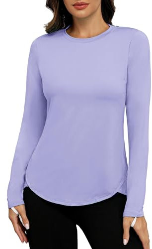 PINSPARK Women Gym Tops Casual Long Sleeve UPF 50+ Rashguard Summer Breathable Running Yoga T-Shrit Ladies Outdoor Hiking Sport Activewear Clothes Purple S