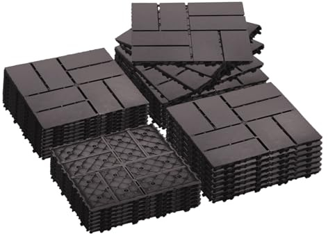 36 PCS Plastic Interlocking Patio Deck Tiles - 12 x 12 Indoor Outdoor Waterproof Flooring Tiles for Balcony, Backyard, Garden & Poolside, All Weather Use, Coffee