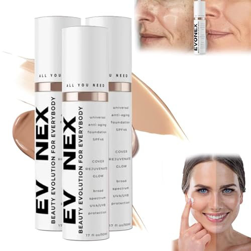 Evonex Age Defy Foundation, Getönte Anti Aging Feuchtigkeitscreme, Foundation Serum für Frauen, Universelle Tönung, Getönter Sonnenschutz für das Gesicht mit Leichter (3PCS)