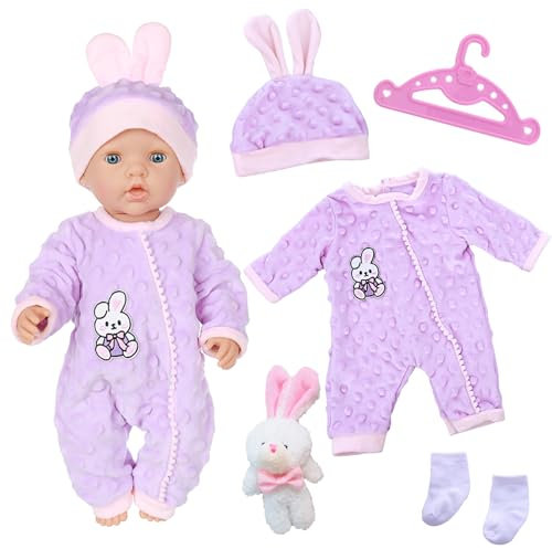 Puppentuch Kleidung Outfits für 12-18 Zoll Baby Puppen, 6 Bunny Baby Puppe Kleidung mit Bunny Puppe Hut Socken Aufhänger für Puppe Kleidung 30-43 cm , Neu Baby Puppe Kleidung
