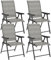 Outsunny Garden Dining Chairs Set of 4, Folding Garden Chairs with All Weather Texteline Back and Seat, Outdoor Dining Chair with Armrests, Steel Frame for Terrace Balcony, Black and Grey