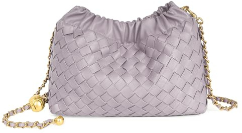 Joryin Woven Women's Crossbody Bag & Evening Purse, Trendy Dumpling Clutch & Hobo Cloud Shoulder Bag Trendy Dumpling Clutch, Woven Leather-thistle, S