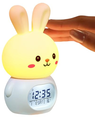 Jubepk Osterhase Nachtlicht - Ostern LED Licht Uhr Alarm - Tap Control Kinderzimmer Schlafzimmer Tisch Digital Timer Einstellbare Helligkeit für Baby Mädchen