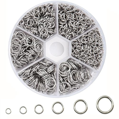 Zwenjuan 970 Stück Metall Sprungringe Set,6 Größen Jump Rings Spaltringe Metall kettenring Biegeringe 4-10 mm Schmuck herstellung Ringe für Schmuck Machen Armband Halskette Reparatur DIY (Silver)