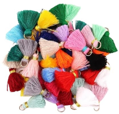 Handgemachte Baumwolle Quaste Anhänger,2cm Mini Bunte Troddel Quasten für Ohrringe Tasche Basteln Schlüsselanhänger Riemen Dekor Schmuckherstellung Lesezeichen Souvenirs,DIY Handwerk Zubehör, 50 Stück
