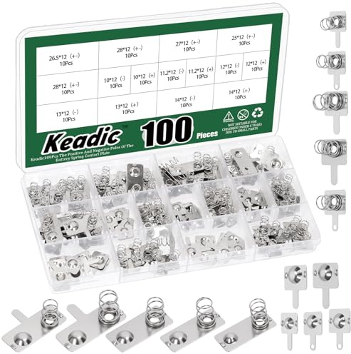 Keadic 100Pcs Battery Springs AA Battery Negative to Positive Conversion Spring Contact Nickle Plated,Contact Assortment for Battery Holders, Toys, Gadgets & Repair Work（ AA）