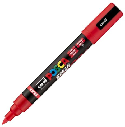 POSCA Mitsubishi Pencil - PC5BR - Medium Brush Tip, Semi-Flexible - Water-Based Paint - All Purpose - Red