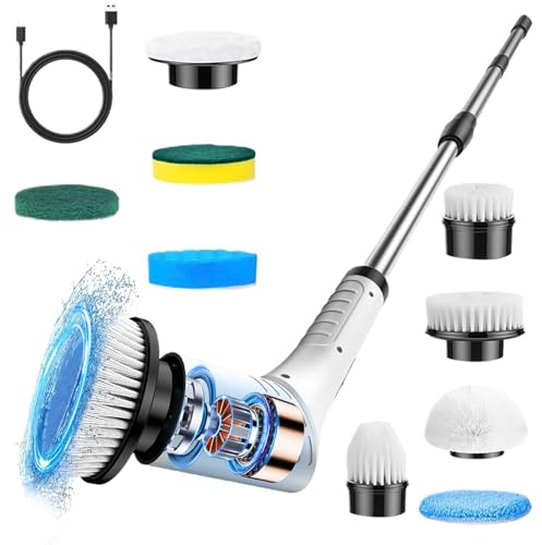 Hogvinnatil Elektrischer Schrubber für Dusche, kabellos, rotierende Bürste für Dusche und Boden, wasserdicht, Reinigungszubehör für Keramik, Badewanne, Toilette, Küchenboden