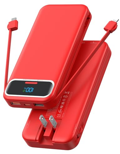 Portable Charger Power Bank with Built in Cables and AC Wall Plug,PD20W&SCP22.5W USB-C Super Fast Charging,12000mAh Travel Phone Charging,LED Display Battery Pack Compatible All iPhone Samsung etc