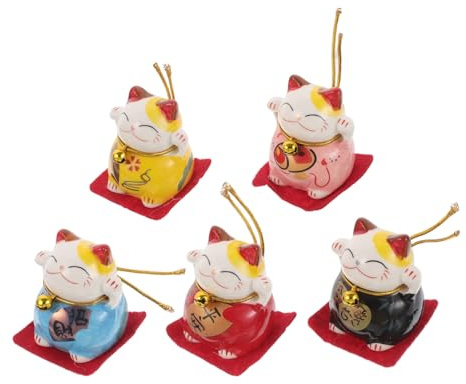 MAGICLULU 15 Stück Teiliges Set Keramik Glückskatze Figuren Feng Shui Winkekatze Auto und Wohnkultur Kleine Maneki Neko Deko für Katzenmama und