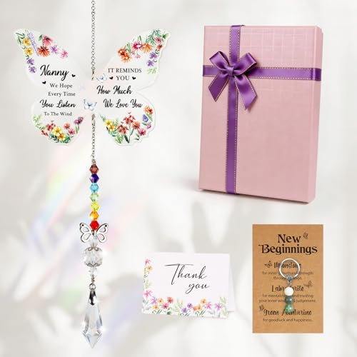 TUZELIYA Gifts for Nanny, Nanny Gifts, Butterfly Crystal Suncatcher, Gift for Grandma Nan Gran Granny on Christmas Mothers Day Birthday, Grandmother Presents from Grandchildren