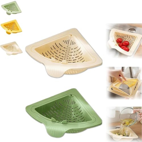 2026 New Magnetic Triangular Sink Corner Rack - Twist-Open Knob Drain Basket, Press to Dump, Food Waste Catcher & Sponge Holder (Green+White)