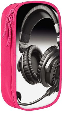 AABSTBFM Federmäppchen mit Mikrofon und Headset, bedruckt, großes Fassungsvermögen, Stifttasche mit Reißverschluss, für Schule, Büro, Reisen, Schwarz, rose, Einheitsgröße, Schulranzen