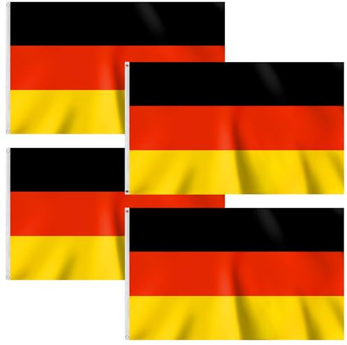 4 banderas de Alemania, 90 x 150 cm, 100 % poliéster para Copa del Mundo, alemán, banderas premium, impermeables, interiores, exteriores, carnaval