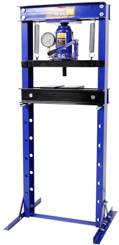 SYTOALND 20 Ton Hydraulic Shop Press with Bottle Jack and Pressure Gauge, Heavy Duty Steel Frame, for Bending, Straightening, Installing Bearings, U-Joints, Bushings (Blue-20Ton)