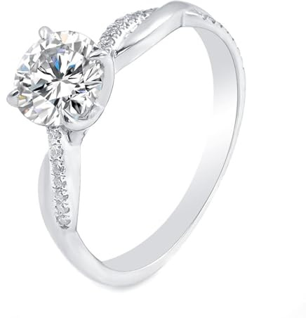 Musihy Women 14K White Gold Dainty Twisted Promise Wedding Ring with Round Moissanite 1ct, Size H 1/2