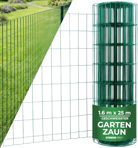 STREND PRO Zaun Gartenzaun 160cm Höhe | Länge 25 m | Grün Wildzaun | Maschenweite 100 x 50 mm | Verzinkt & PVC-beschichtet | Schweißgitter Zaunrolle | Maschendrahtzaun | Drahtzaun