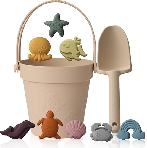 RoseFlower Lot de 10 jouets de sable en silicone pour enfants avec seau, bêche, moules à sable, jouets à partir de 1, 2, 3, 4, 5 ans, fille et garçon #002
