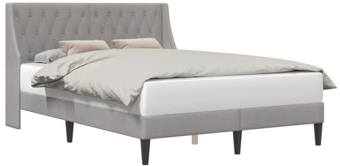 vidaXL Bettrahmen mit Kopfteil Hellgrau 140 x 190 cm Samt, Modernes rechteckiges Bettgestell, langlebiges Samtfinish, komfortable Schlafzimmermöbel, schlankes Design, kuschelige Bettwäsche für drinnen