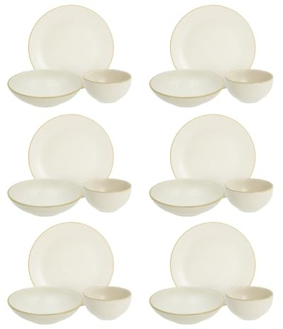 Servizio 18 piatti ceramica beige bordo dorato