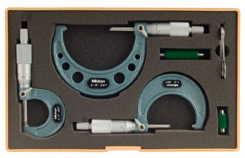 Mitutoyo 103-929 Bügelmessschraube im Satz, 0-3 Zoll (3-er Pack)