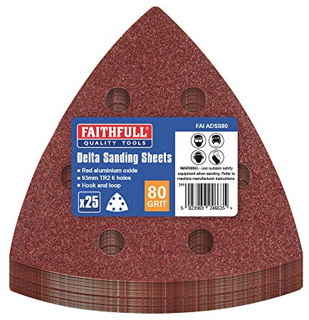 Faithfull ADSS80 Delta Hook and Loop Sanding Sheet (Pack of 25) TR2 90mm P80