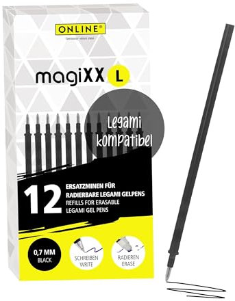 Online 12x radierbare Ersatzminen kompatibel mit Legami Gelstifte magiXX L I Schwarz 0,7mm Strichstärke I Ersatzmine für Gelschreiber radierbar I Nachfüllminen für Gel-Roller mit radierbarer Tinte
