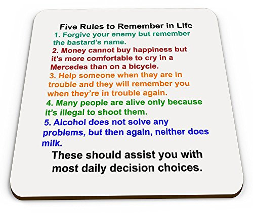 Five Rules to Remember in Life Funny Novelty Glossy Mug Coaster