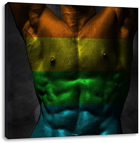 Pixxprint Sixpack Body Mann schwarz, weiß, Größe: 40x40, Leinwandbild Quadratisch, Wandbild, Kunstdruck, fertig bespannt