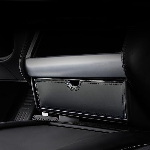 Car Center Console Fit Tesla Cubby Drawer Storage Box Glasses Box Customized Compatible with Tesla Model X Model S, with Removable Layer, Black, Wooden & Leather, Upgraded Layer Design