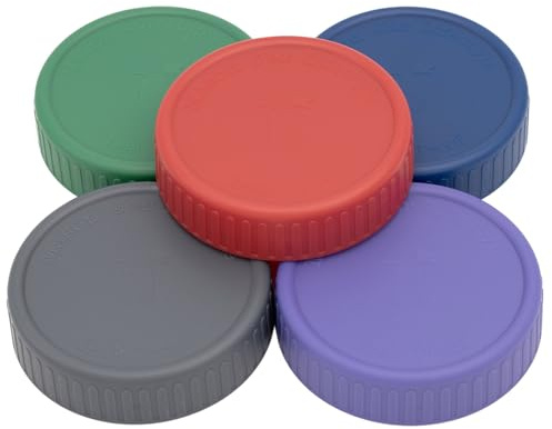 MJL Leak Proof Plastic Storage Lids With Silicone Liners For Mason Jars (5 Pack, Wide Mouth)