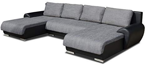 Wohnlandschaft Eckcouch Ecksofa Otis - Big Sofa, Couch mit Schlaffunktion und Bettkasten, U-Sofa, U-Form (Schwarz + Grau (Madryt 1100 + Berlin 01))