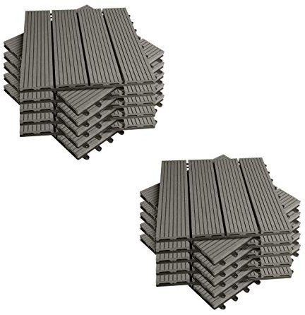 EUGAD Baldosas de Terraza, Suelo WPC de Balcón, Juego 22x Baldosas Madera Exterior para Jardin Patio Piscina, Resistente y Impermeable, 30x30 cm, Gris Claro