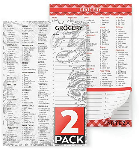 Arteza Einkaufsliste Block, 2er Pack Notizblock Magnetisch mit 60 Premium Seiten, 100 g/m², 15.24 x 22.86 cm, To Do Listen Block für den Kühlschrank