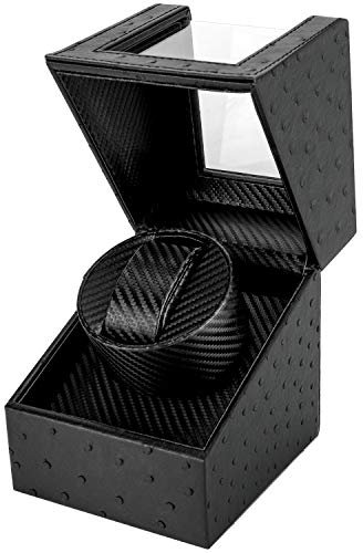 Gifort Automatikuhren Uhrenbeweger, Uhrenbox Watch Winder Mute für Uhren Luxuriöser Uhrenwender Aufbewahrung mit Batteriebetrieb oder Netzteil (Ostrich Grain, Schwarz)