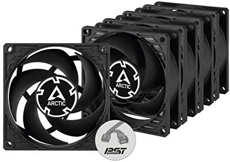 ARCTIC P8 PWM PST (5 Pack) - 80 mm Case Fan, PWM Sharing Technology (PST), Pressure-Optimised, Very quite motor, Computer, Fan Speed: 200-3000 RPM - Black