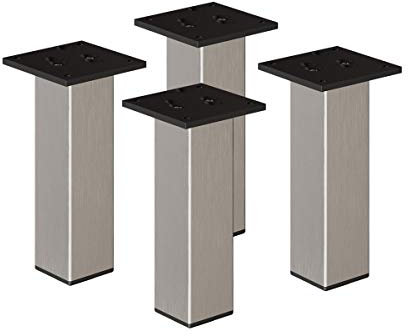 Sossai Exklusiv Möbelfüße E4MF, 4er Set, Höhe: 300 mm, INOX, aus Aluminium 45 x 45 mm Vierkantprofil, Füße für Kommode, Schrank, Vitrine, Badezimmerschrank