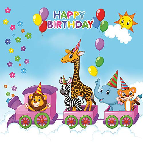 20 Servietten Zug zum Geburtstag | Kinder | Tiere | Zoo | Happy Birthday 33x33cm