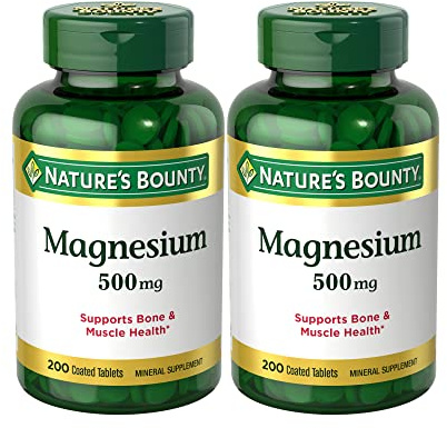 Nature's Bounty Magnesium Supplements 500mg Tablets, Support Bone & Muscle Health, 200 Count (Pack of 2)