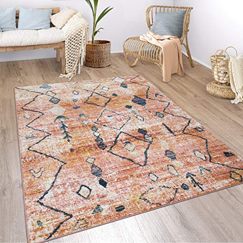 Paco Home Teppich Wohnzimmer Boho Ethno Marokkanische Muster Moderner Kurzflor Mit Struktur In Bunt Beige, Grösse:80x150 cm, Farbe:Bunt